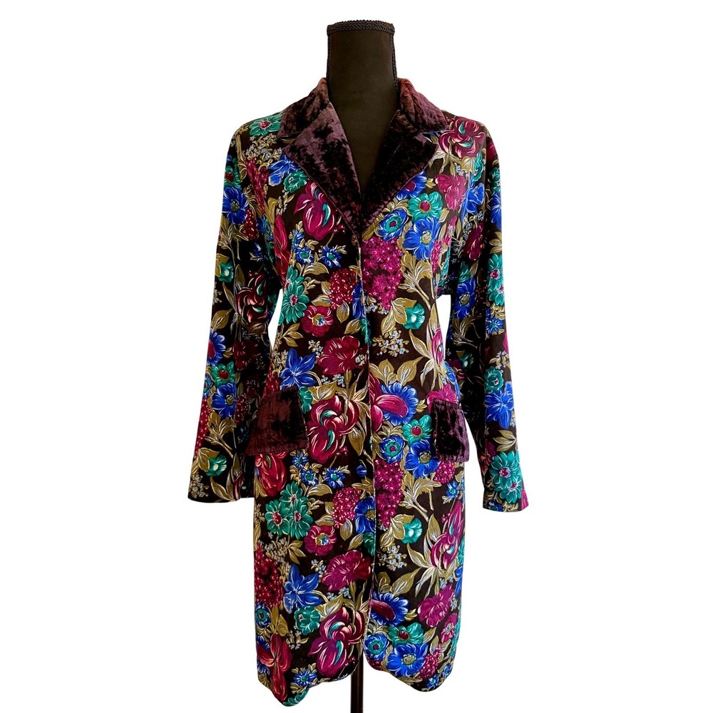 VTG Victoria's Secret‎ Gold Label Small Floral Robe Sleep Shirt with Velvet Trim